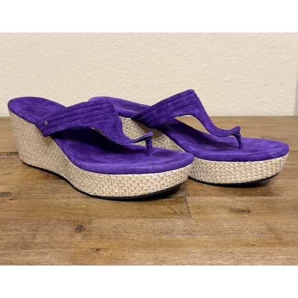 UGG Australia Shoes - UGG Purple Suede Wedge Thong Sandals Espadrille Platform Size 11 Festival Resort